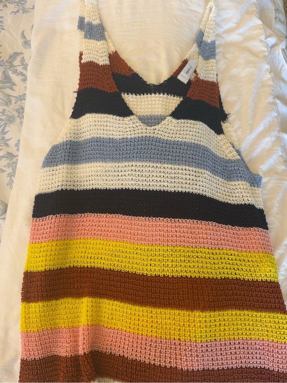 Forever 21 Multicolor Striped Crochet Tank - Navy, Rust & Yellow